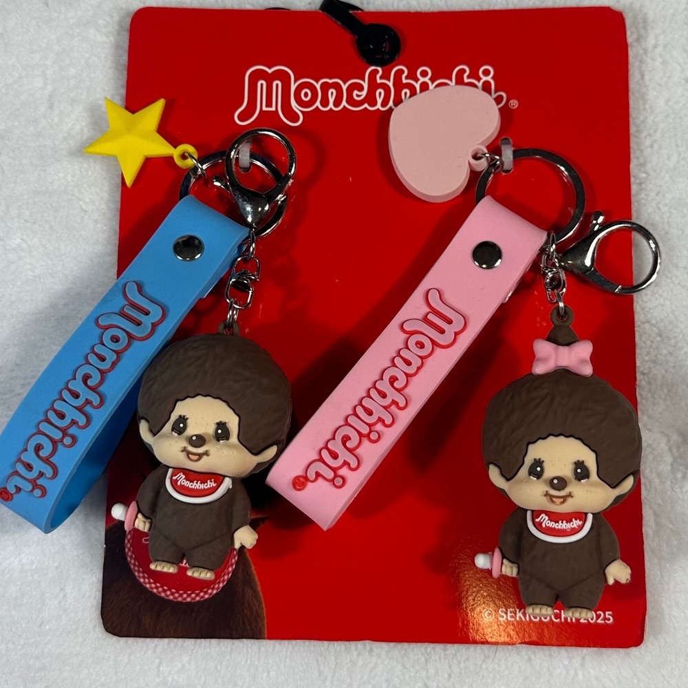 Monchhichi Keychain NWT Unisex OS Pink Blue Rubber Charm Set Sekiguchi 2025